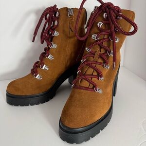 Rebecca Minkoff Maihlo Lug Sole Zip Up Lace Up Suede Boot Size 7.5 NWOT